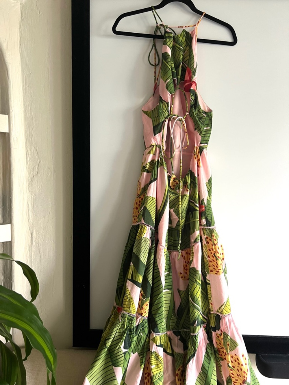 FARM Rio Tropical Pink Maxi Dress with Green Leaf Print Size Medium - Picture 7 of 16